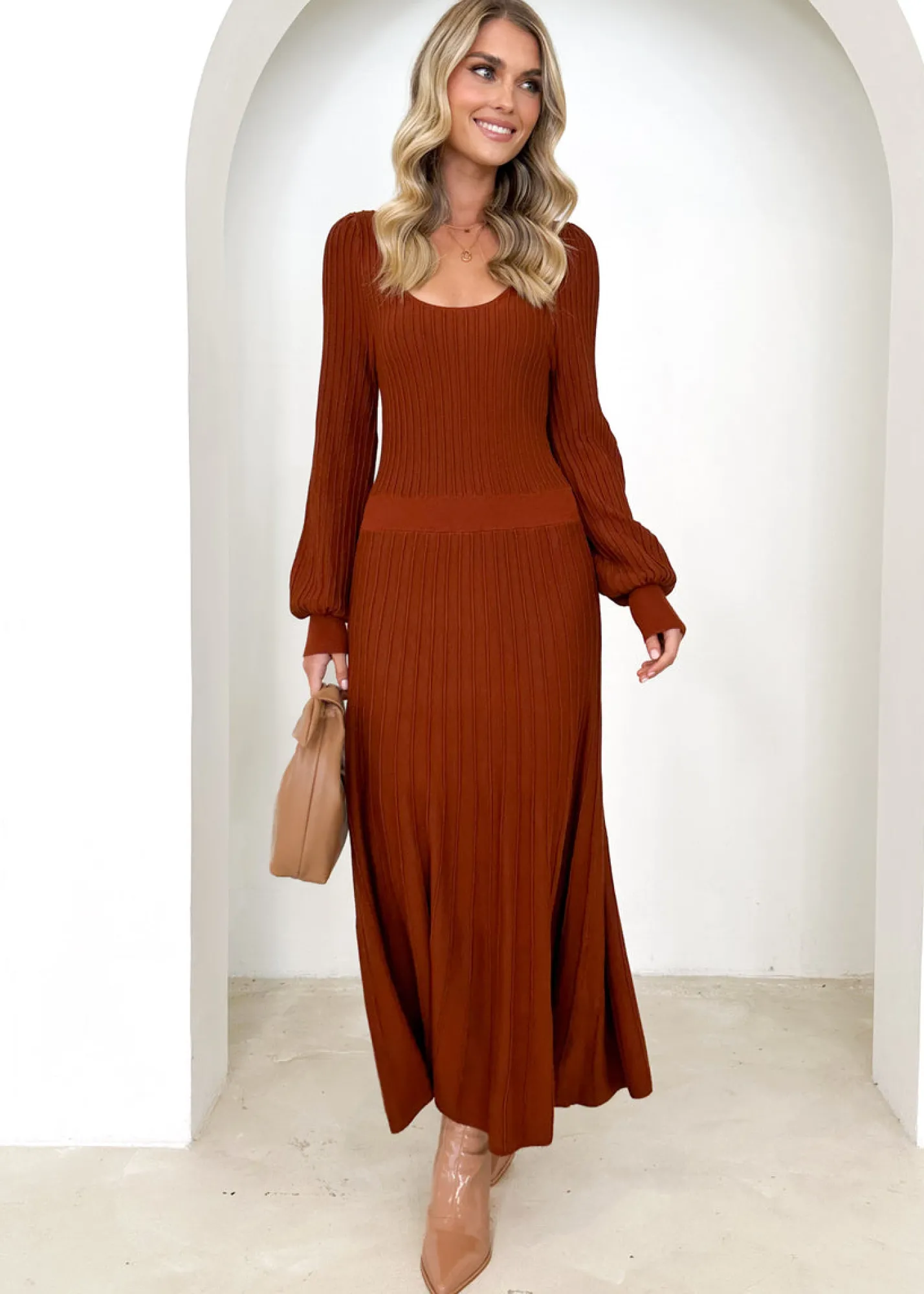 Women Gingham & Heels Knit Dresses>Orlah Knit Midi Dress