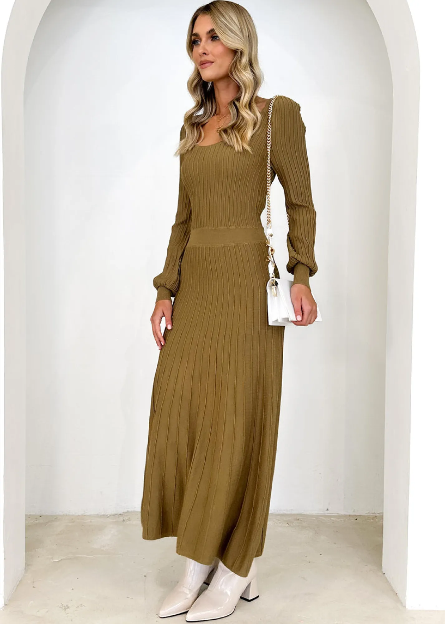 Women Gingham & Heels Knit Dresses>Orlah Knit Midi Dress
