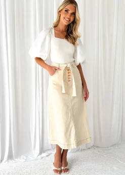 Women Gingham & Heels Skirts>Ramsie Stretch Denim Midi Skirt