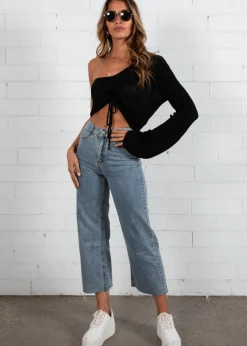 Women Gingham & Heels Knit Tops>Rina One Shoulder Knit Top