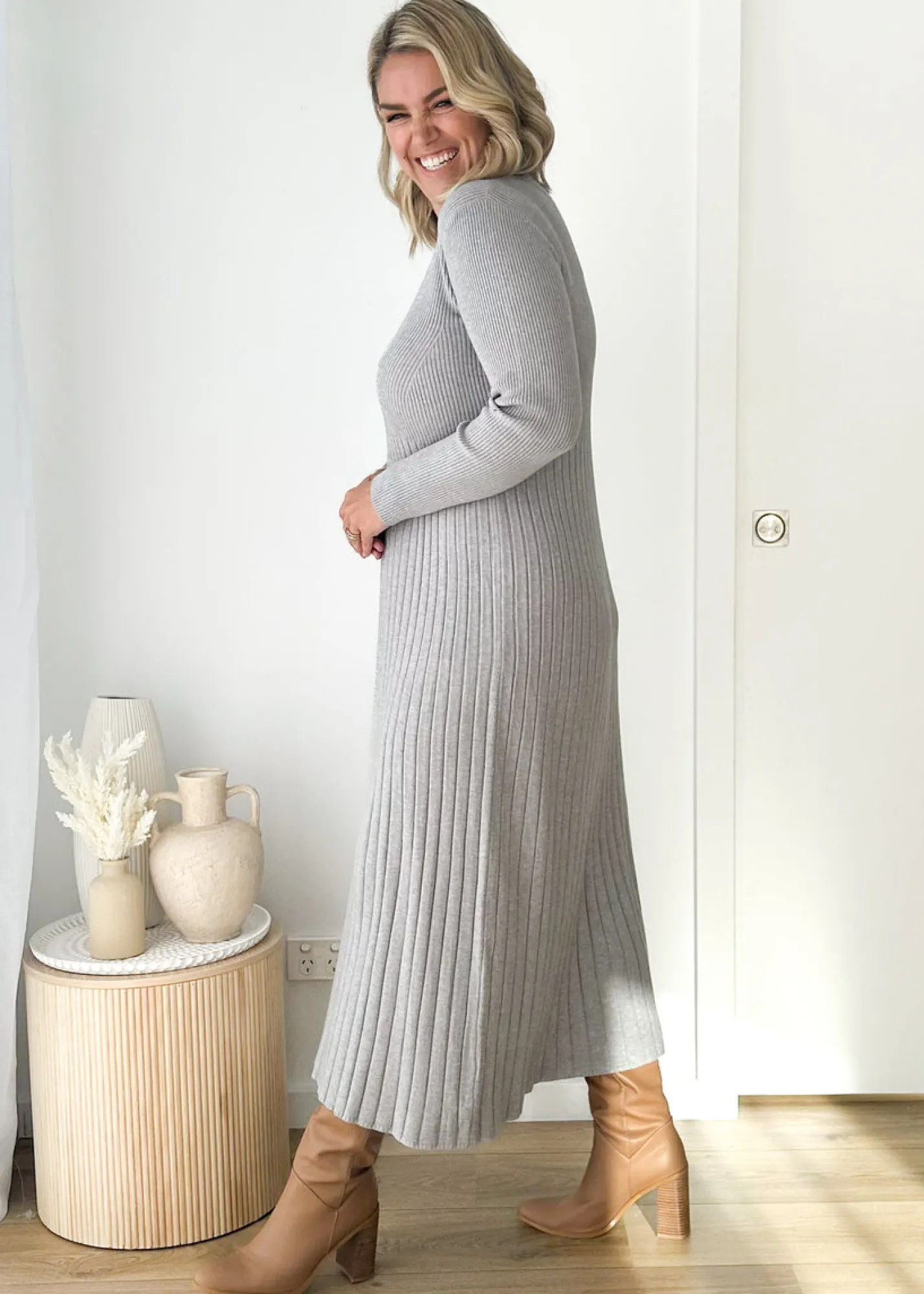 Women Gingham & Heels Knit Dresses>Robine Knit Midi Dress