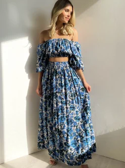 Women Gingham & Heels Sets>Rosiah Off Shoulder Crop