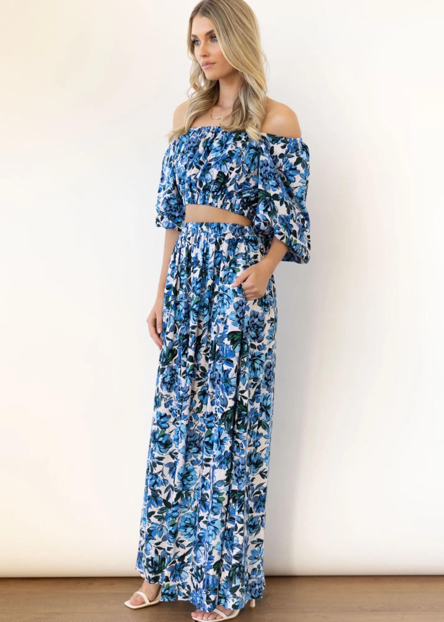 Women Gingham & Heels Sets>Rosiah Off Shoulder Crop