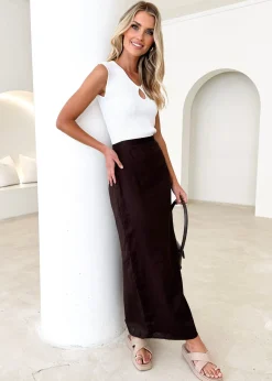 Women Gingham & Heels Skirts>Ruva Linen Midi Skirt