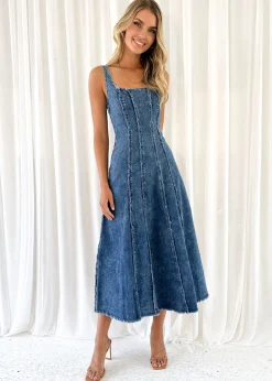 Women Gingham & Heels Maxi>Sachi Stretch Denim Maxi Dress