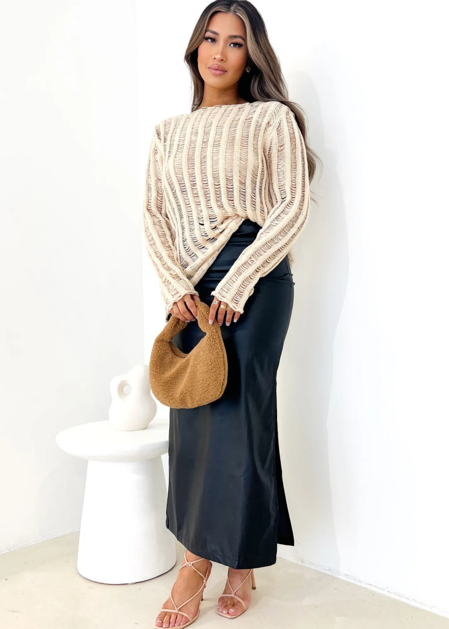 Women Gingham & Heels Skirts>Shaylanie Pu Midi Skirt