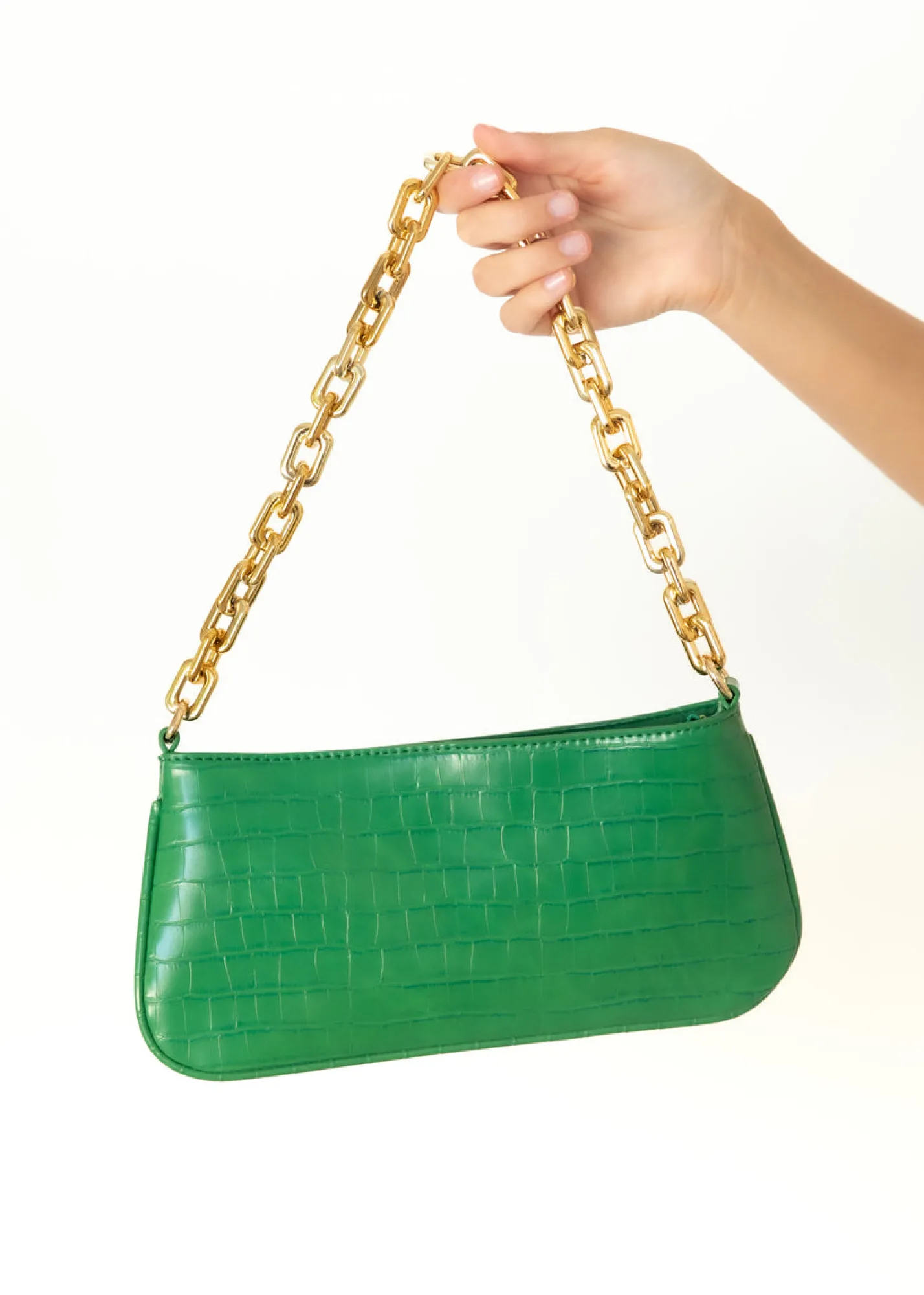 Women Gingham & Heels Bags>Soho Croc Chain Baguette Bag