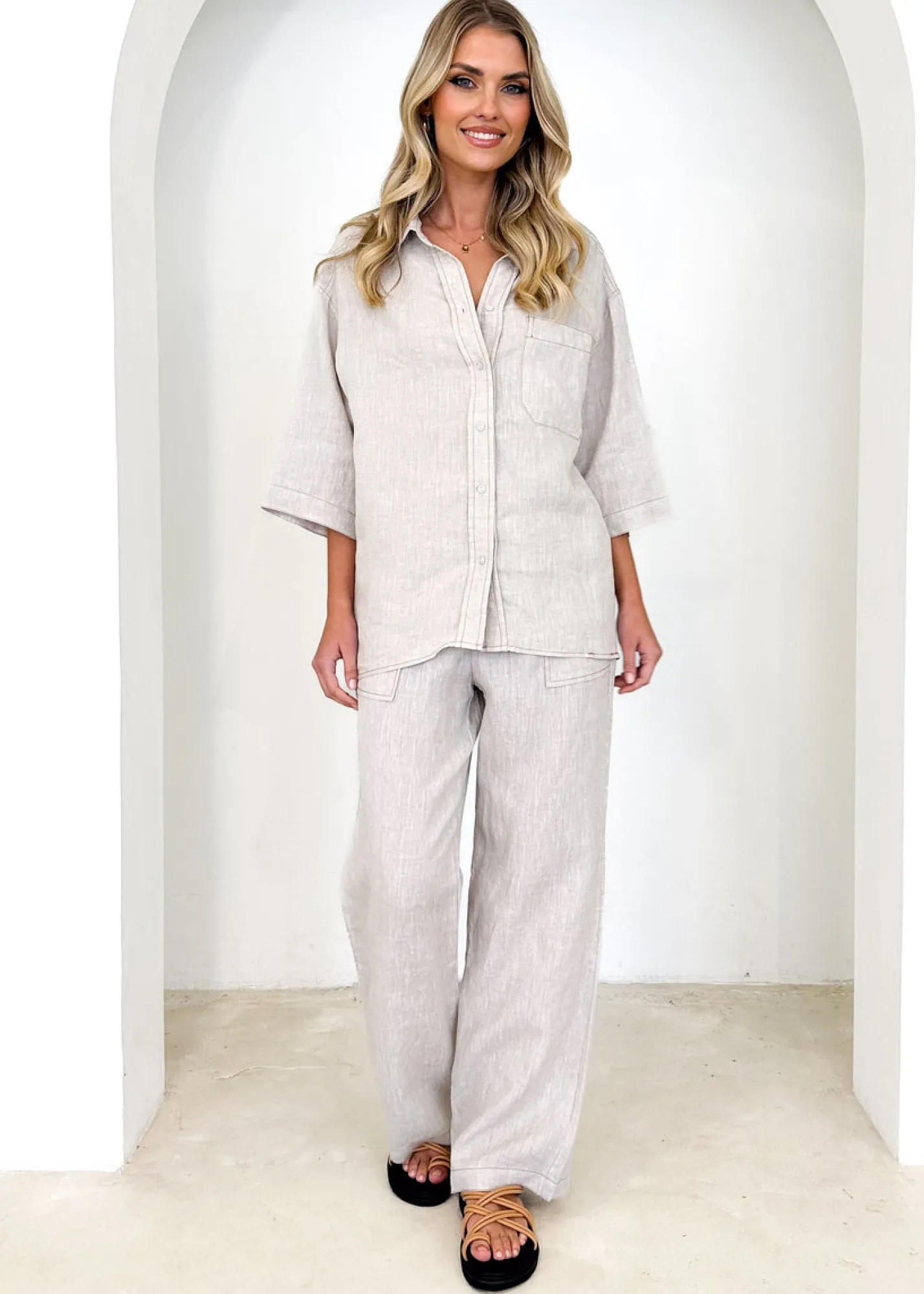 Women Gingham & Heels Sets>Tallulah Linen Shirt
