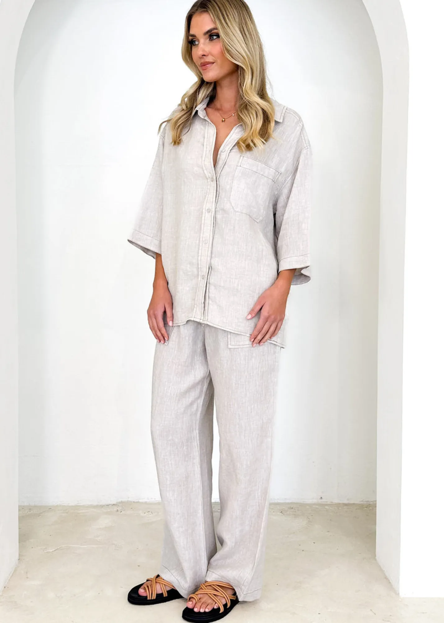 Women Gingham & Heels Sets>Tallulah Linen Shirt