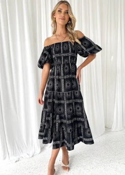 Women Gingham & Heels Midi>Teia Off Shoulder Midi Dress