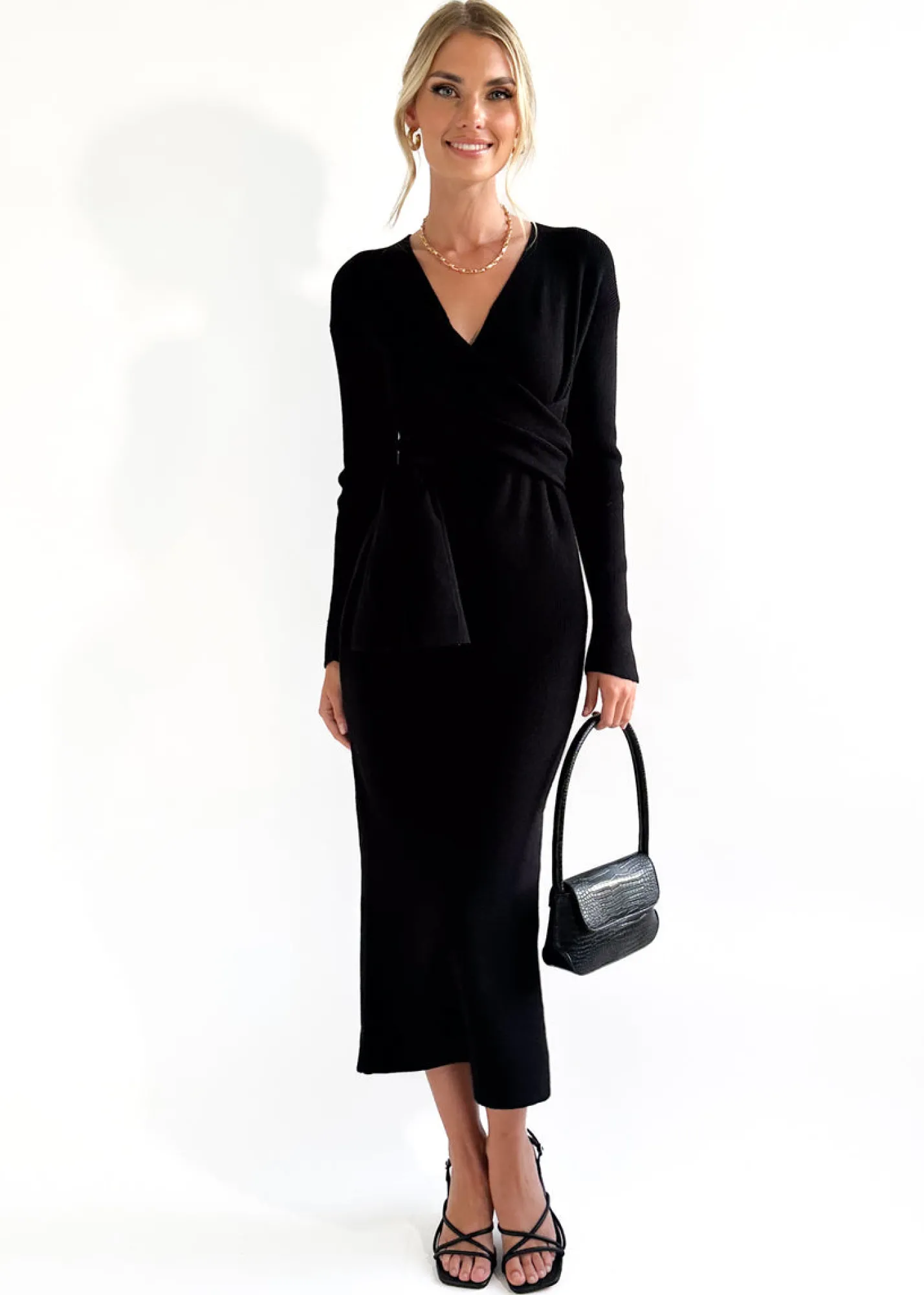 Women Gingham & Heels Knit Dresses>Terese Tie Knit Midi Dress