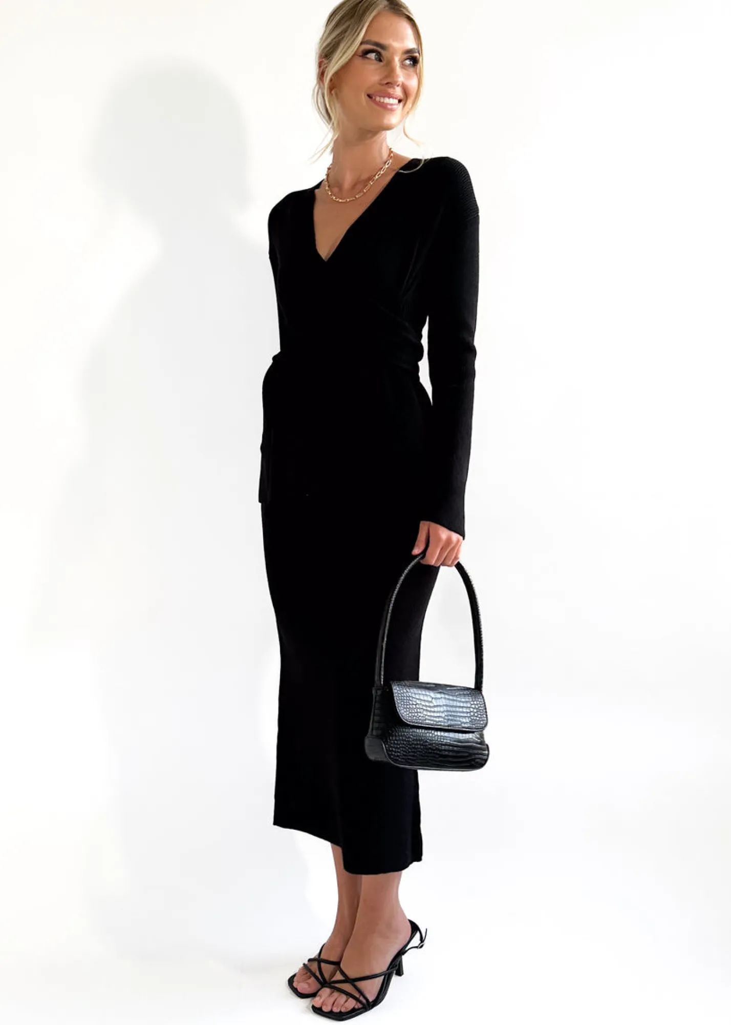 Women Gingham & Heels Knit Dresses>Terese Tie Knit Midi Dress