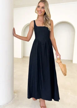 Women Gingham & Heels Maxi>Thalassa Stretch Denim Maxi Dress