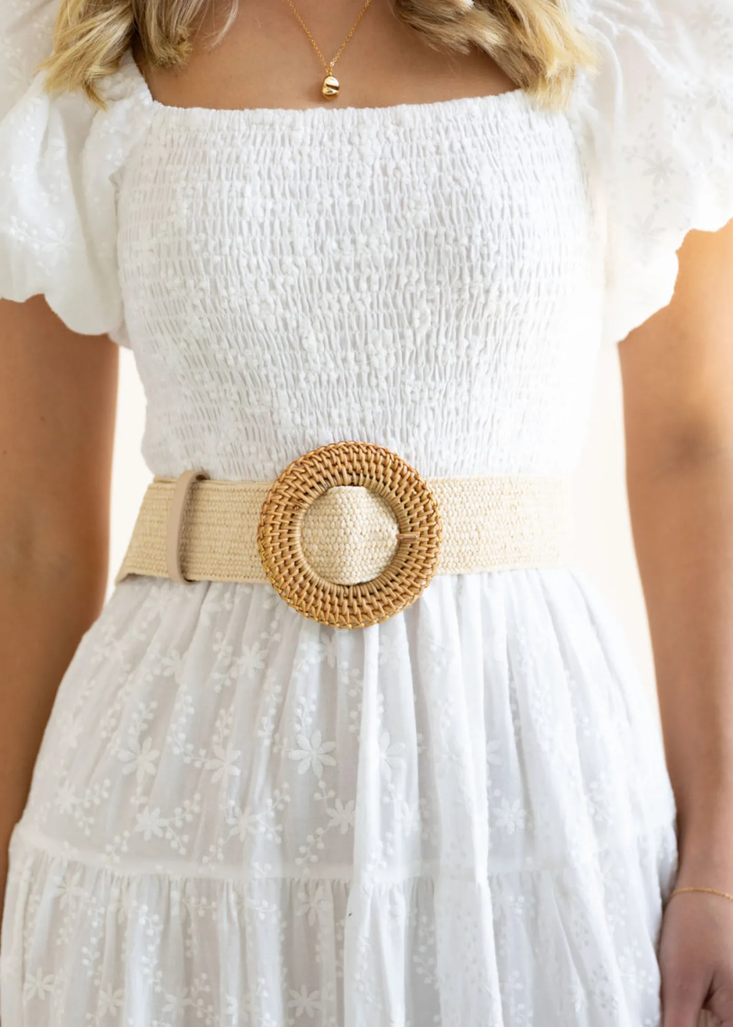 Women Gingham & Heels Belts>Viveca Rattan Stretch Belt