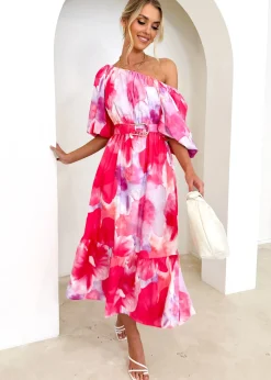 Women Gingham & Heels Midi>Zeva One Shoulder Midi Dress