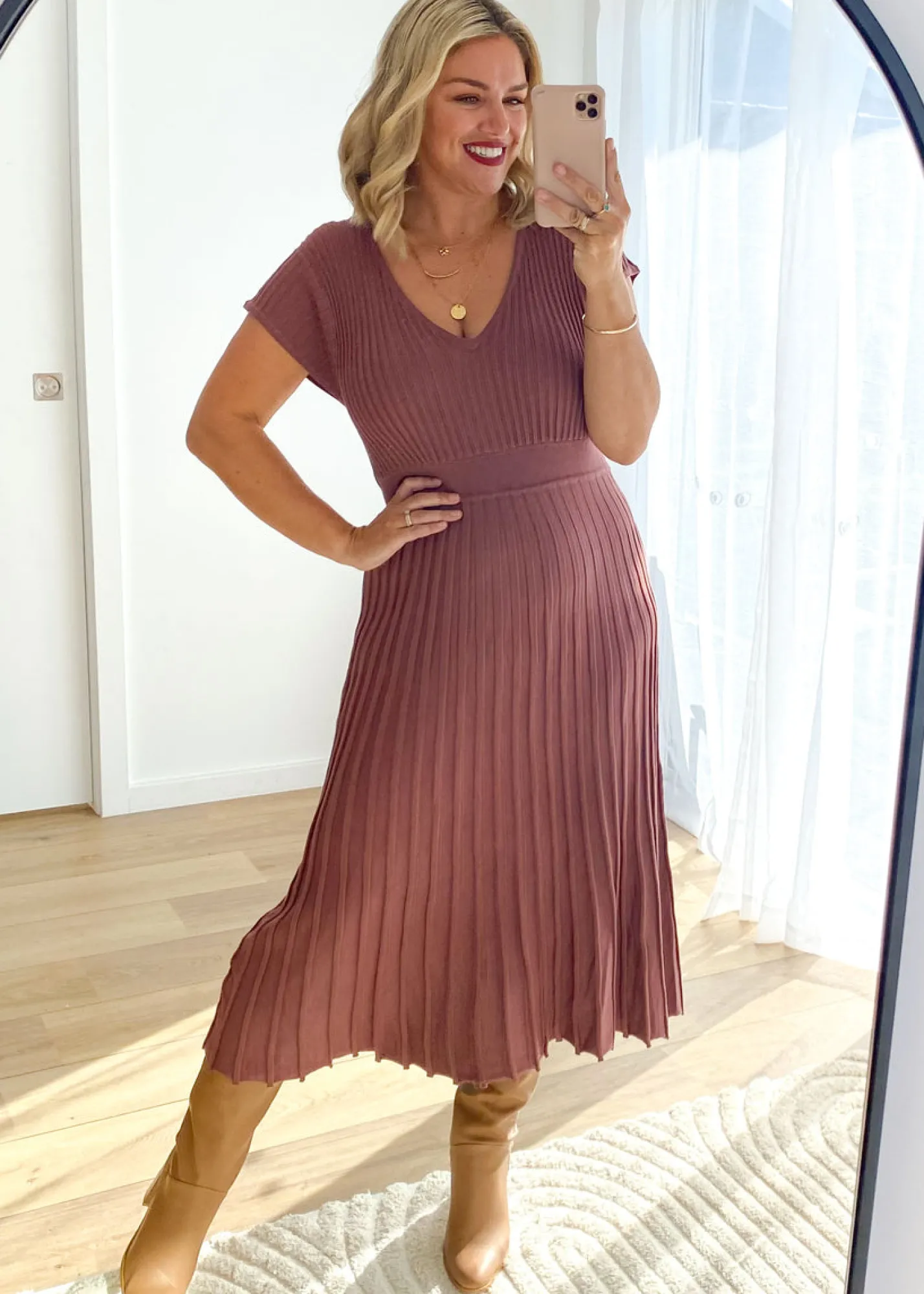 Women Gingham & Heels Knit Dresses>Zevah Knit Midi Dress