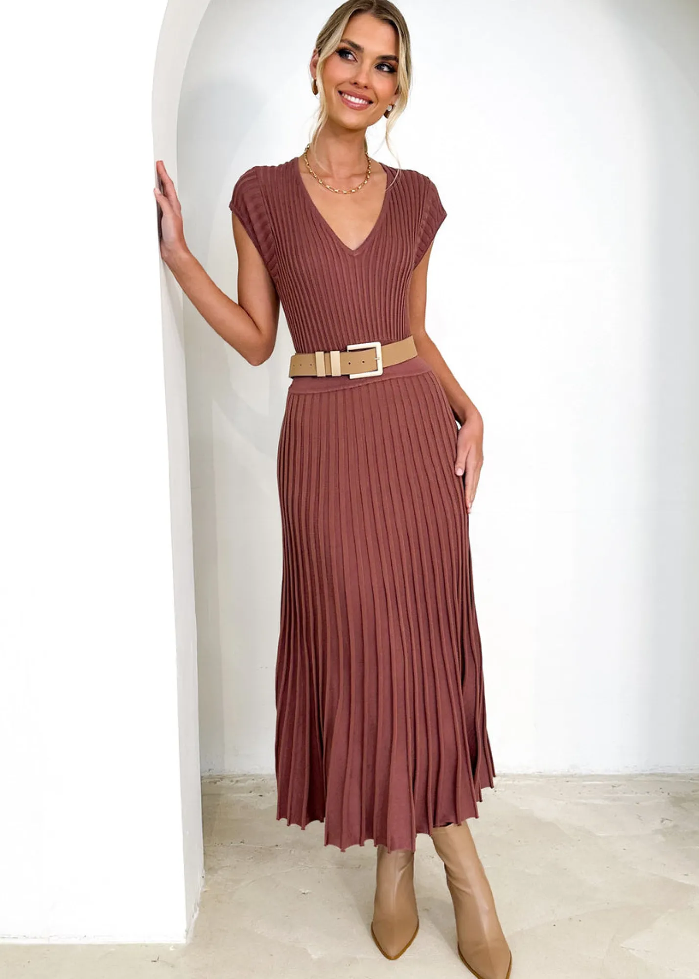 Women Gingham & Heels Knit Dresses>Zevah Knit Midi Dress