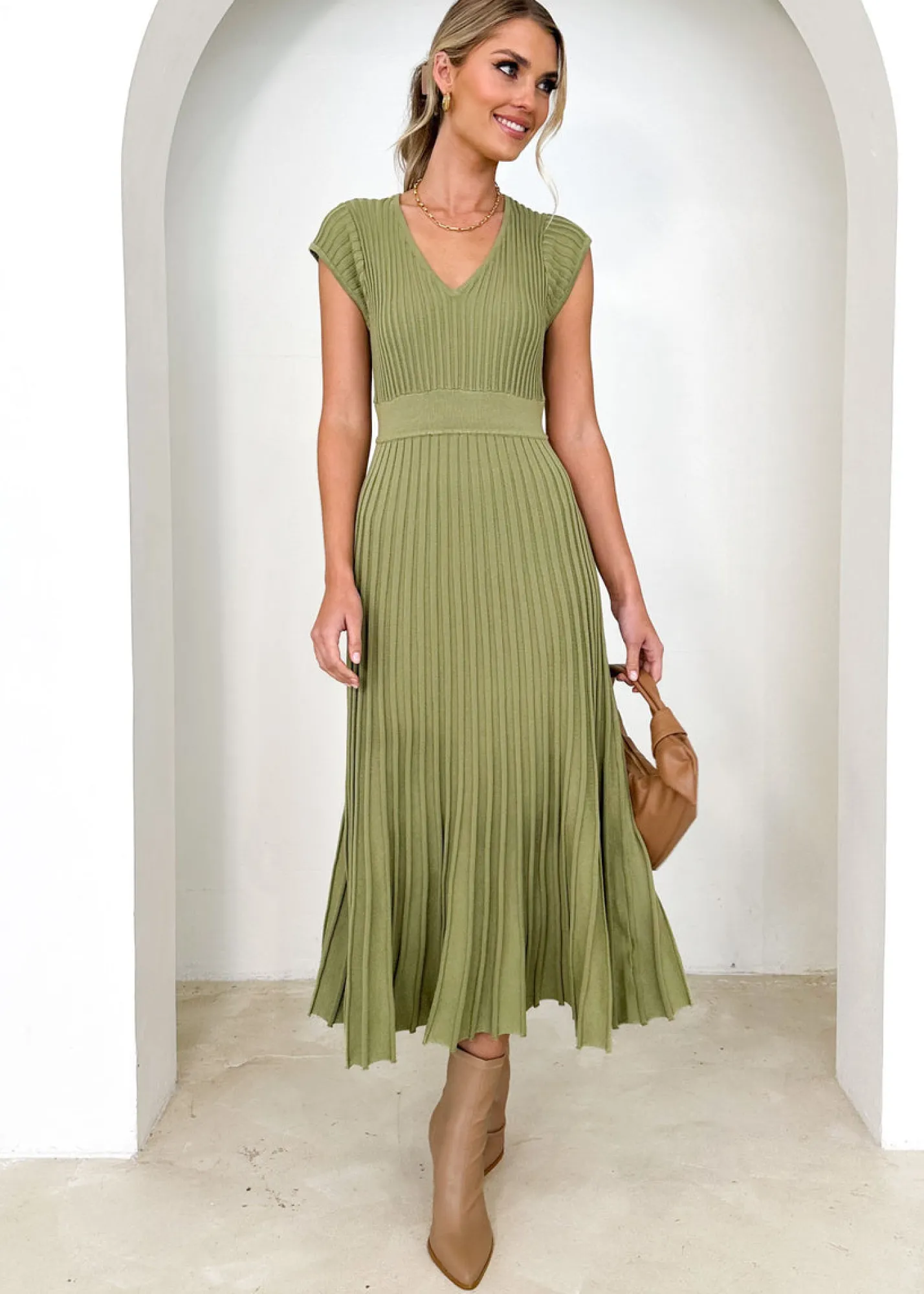 Women Gingham & Heels Knit Dresses>Zevah Knit Midi Dress