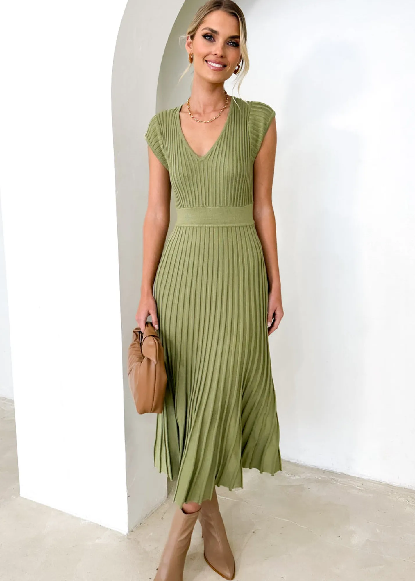 Women Gingham & Heels Knit Dresses>Zevah Knit Midi Dress