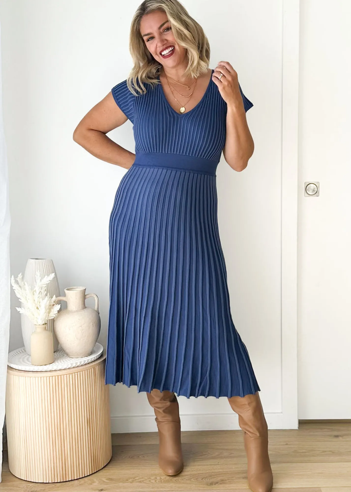 Women Gingham & Heels Knit Dresses>Zevah Knit Midi Dress