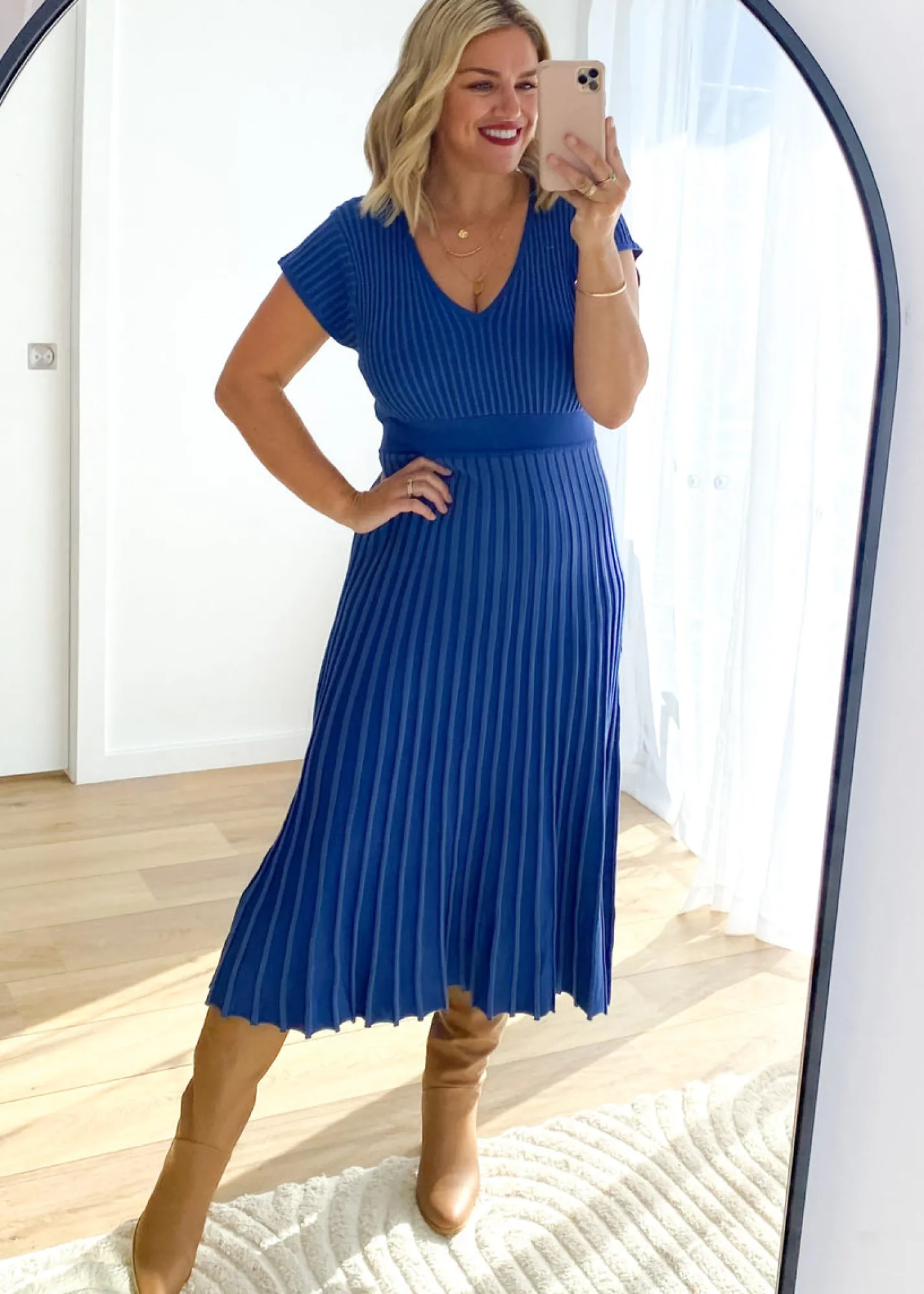 Women Gingham & Heels Knit Dresses>Zevah Knit Midi Dress