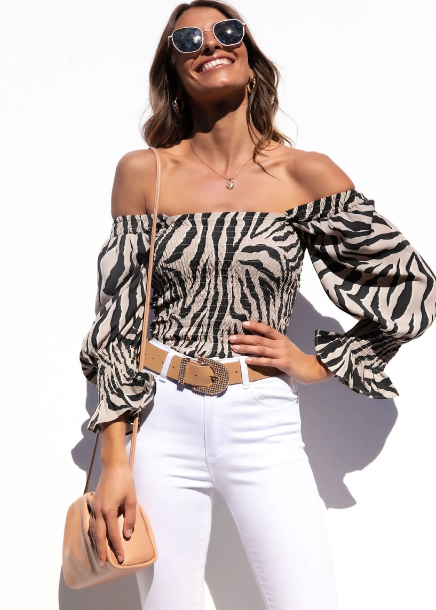 Women Gingham & Heels Blouses>Zuleika Shirred Blouse