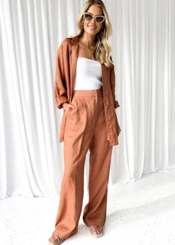 Women Gingham & Heels Sets>Zullo Linen Pants