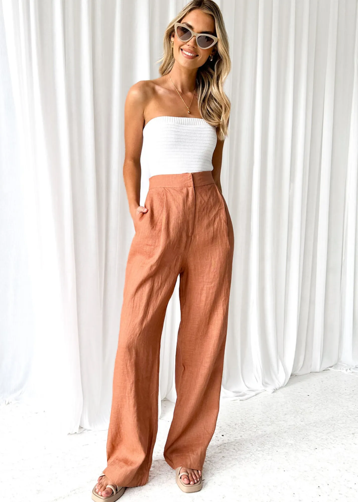 Women Gingham & Heels Pants>Zullo Linen Pants