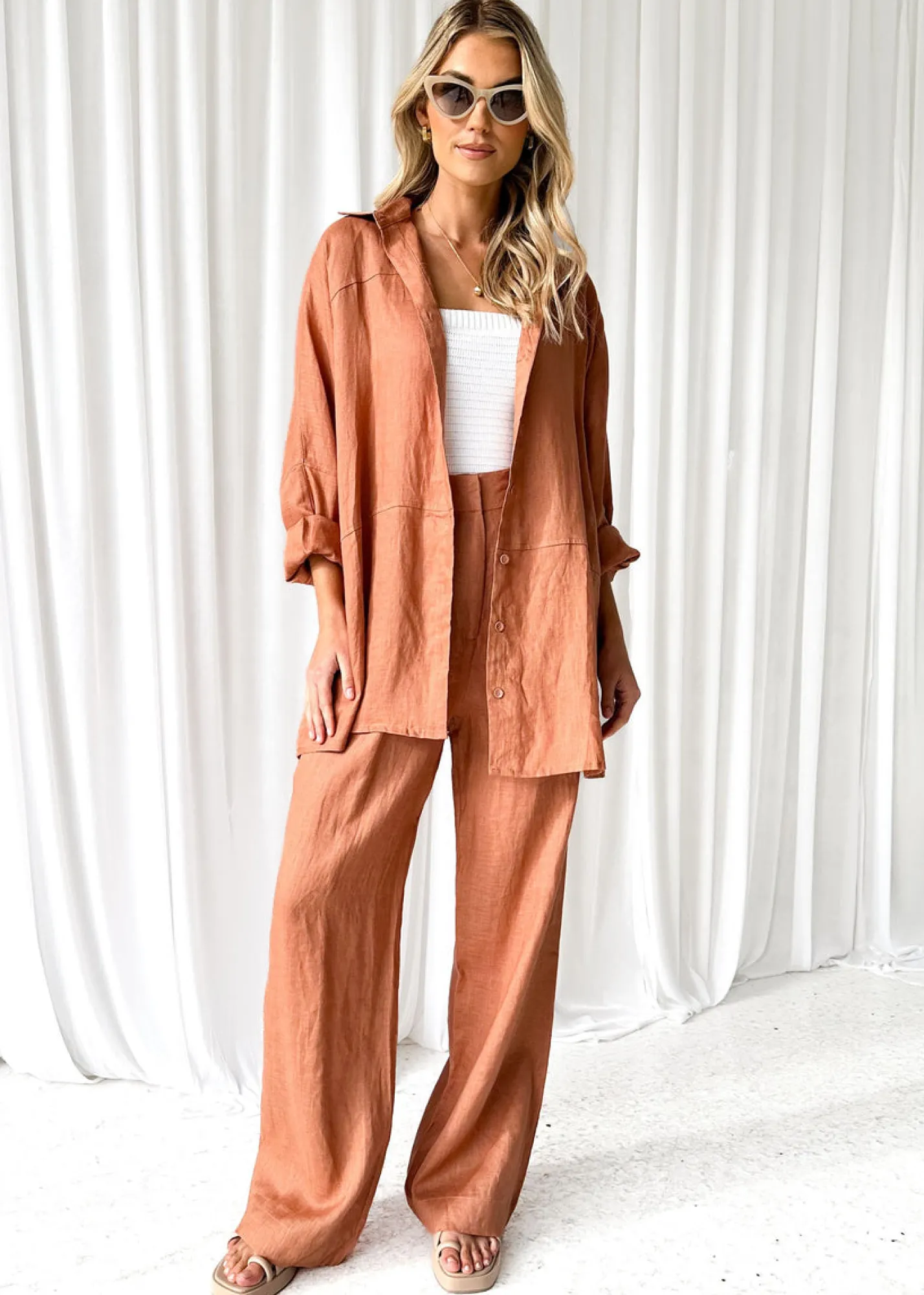 Women Gingham & Heels Sets>Zullo Linen Shirt