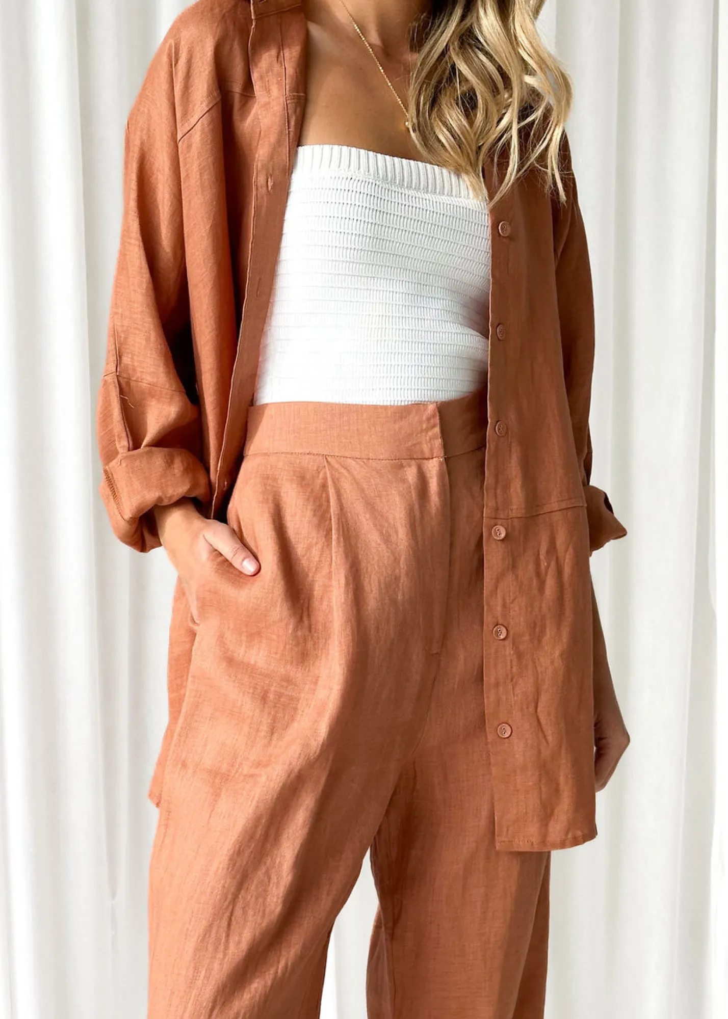 Women Gingham & Heels Sets>Zullo Linen Shirt